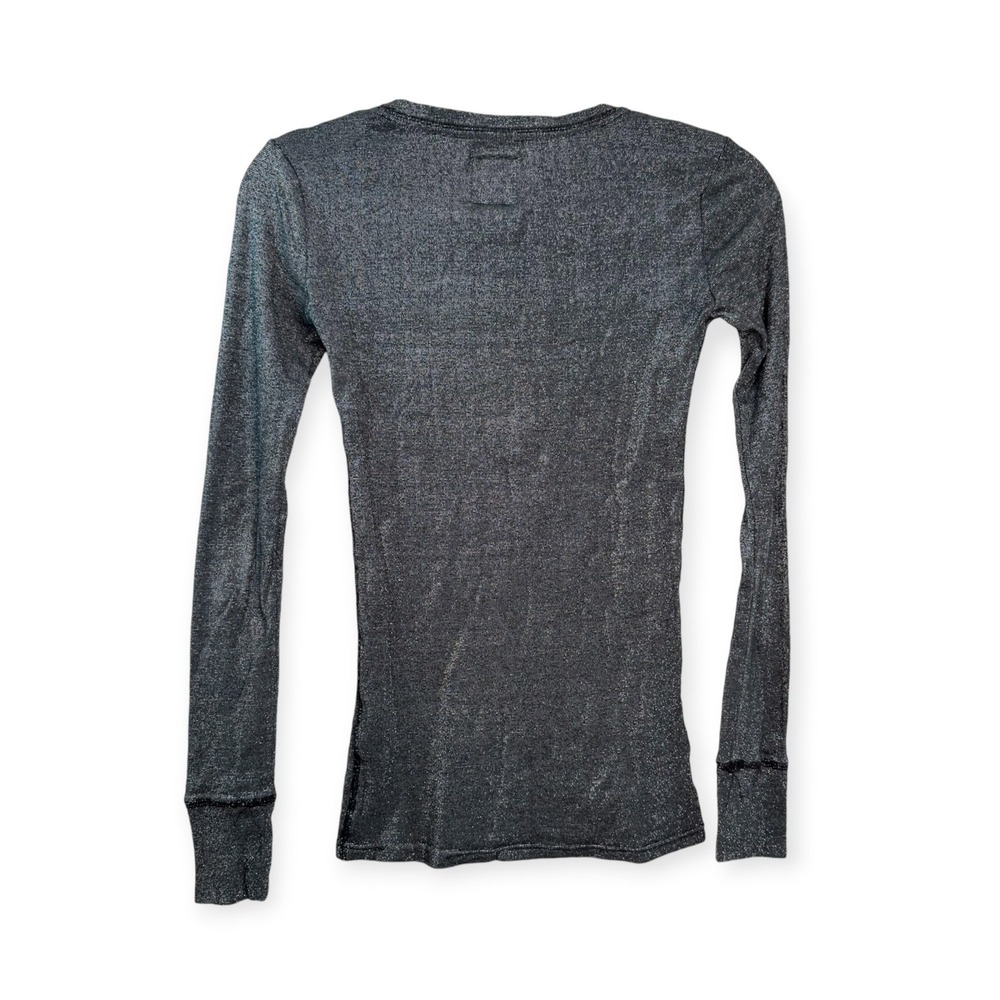 Victoria's Secret PINK Henley Top XS Gray Metallic Shimmer Rhinestone Heart Y2K - Picture 2 of 4